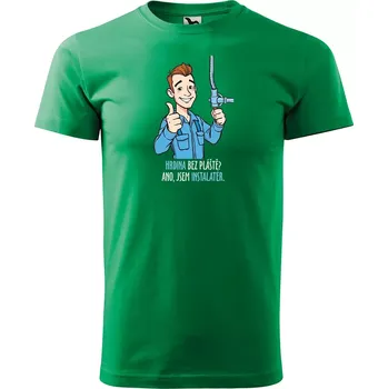 Pánské tričko Sablio Tričko s potiskem pro instalatéra Hrdina bez pláště? Ano, jsem instalatér - zelené L
