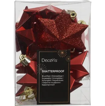 Vánoční dekorace Vánoční Vánoční Baňky , červené hvězdy, malé, 3 cm, sada 12 kusů kusů nerozbitné