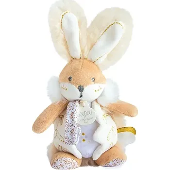 Hračka pro nejmenší Doudou et Compagnie Paris Doudou Hračka zajíček s chrastítkem a úchytem na dudlík 21 cm bílá