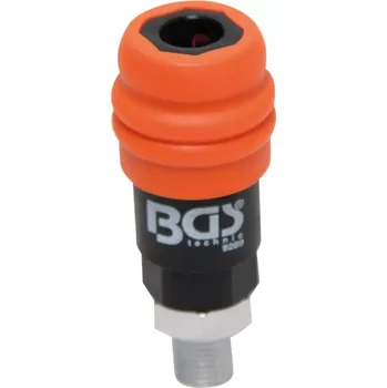 Příslušenství ke kompresoru Pneumatická bezpečnostní rychlospojka 2stupňové uv (BGS109289) (Pneumatická bezpečnostní rychlospojka s dvoustupňovým uvolněním a vnějším závitem 1/4" zajišťuje spolehlivé spojení a snadnou manipulaci při práci s tlakovým vzduchem.)