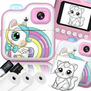 Digitální fotoaparát INSTANTNÍ FOTOAPARÁT PRO DĚTI DIGITÁLNÍ FOTOGRAFICKÝ RŮŽOVÝ JEDNOROŽEC