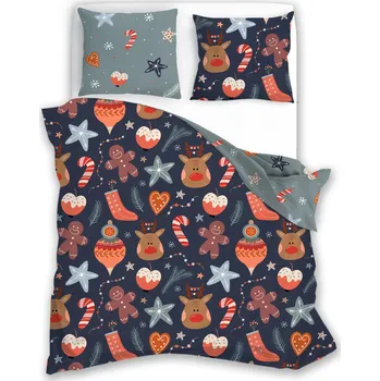 Povlečení VÁNOČNÍ POVLEČENÍ SOB PERNÍKY PONOŽKY HVĚZDY ZIMNÍ POVLEČENÍ 140x200