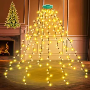 Vánoční světelná dekorace VÁNOČNÍ OSVĚTLENÍ NA STROMEČEK 280 LED světýlek BÍLÁ TEPLÁ s kruhem, 8 pramenů 2M