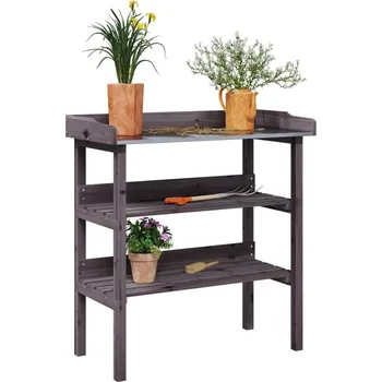 Zahradní stůl ZBXL Přesazovací stůl s policemi šedý 78x38x82,5 cm masivní jedle