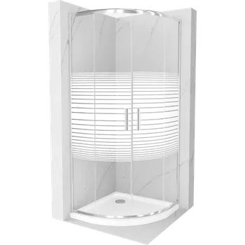 Mexen Rio polokruhový sprchový kout 90 x 90 cm, bílé pruhy, chrom + vanička Flat, bílá - 863-090-090-01-20-4110 Sprchové kouty s vaničkou