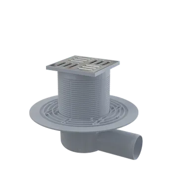 Kanalizační potrubí ALCA Podlahová vpust 105×105/50 mm boční, mřížka nerez, vodní zápachová uzávěra APV1311