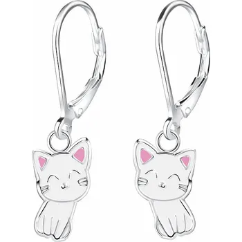 Náušnice Nefertitis Stříbrné náušnice Bílá kočka 7 x 13 mm, 1,18 g
