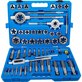 Závitořezný nástroj Závitníky a očka M6 ÷ M30 BGS100904 (Sada 51 dílů) (BGS100904) (Sada závitníků a oček BGS100904 obsahuje 51 dílů pro závity M6 až M30, vhodná pro opravy i výrobu v dílně nebo garáži. Robustní provedení zajišťuje dlouhou životnost a přesnost práce.)