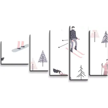 Obraz Sablio Obraz - 5-dílný Lyžaři - 100x60 cm