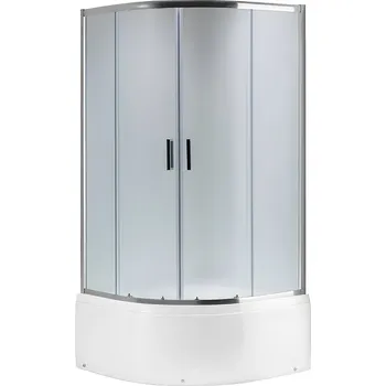 BPS-koupelny Čtvrtkruhový sprchový kout HYD-RK-MAJ90CH-FR 90x90 cm, chrom/matné sklo v setu s hlubokou sprchovou vaničkou