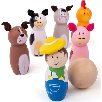 Hračka Bigjigs Toys Dřevěné kuželky farma Poškozený obal