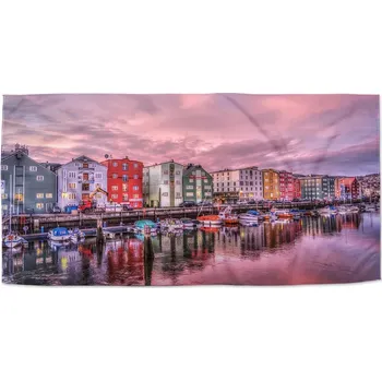 Osuška Sablio Ručník Barevné domky na pobřeží - 50x100 cm