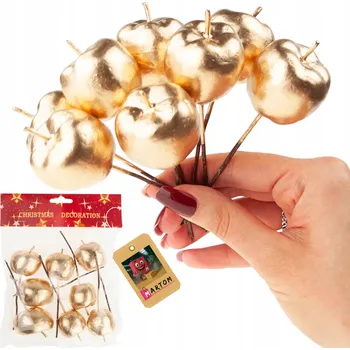 umělá květina ZLATÁ JABLÍČKA NA DRÁTKU, DEKORAČNÍ OZDOBA NA VĚNCE, ARANŽMÁ, 8 KS