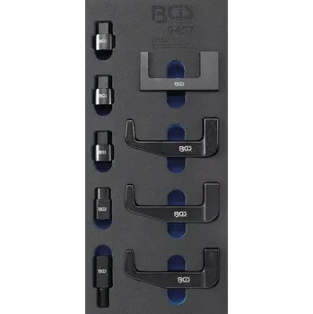 Sada nářadí Nářaďový modul 3/3 - BGS109457 Nářadí pro demontáž injektorů. Sada 9 dílů (BGS109457) (Sada devíti dílů BGS109457 obsahuje nástroje určené pro demontáž injektorů, které umožňují efektivní práci při opravách motorů. Vhodné pro profesionální i domácí použit