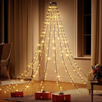 Vánoční dekorace 2M Vánoční osvětlení na stromeček 280 LED s kruhem na stromek, teplá bílá