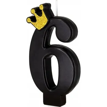 Dortová svíčka Svíčka na dort Narozeniny Číslice 6 ČERNÁ ZLATÁ KORUNA Dekorace
