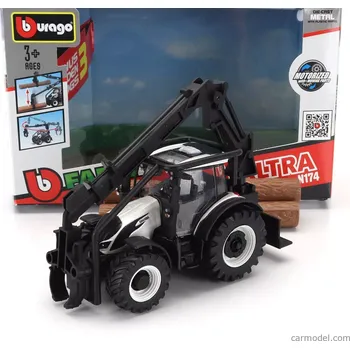 autíčko Bburago Valtra N174 Tractor Crane Loader 2017 1:50 Bílá Černá