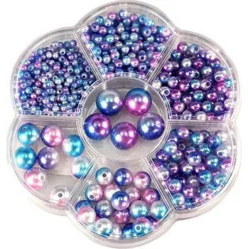 Dětské navlékací korálky Korálky navlékací perleťové modré set 1150ks 3-12mm v plastovém boxu