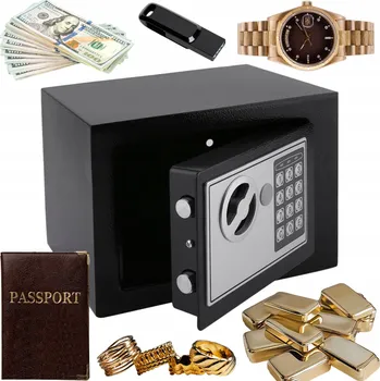 Trezor MALÝ DOMÁCÍ TREZOR ELEKTRONICKÝ OCELOVÝ ČERNÝ NA KÓD A KLÍČ, MONTÁŽ NA ZEĎ