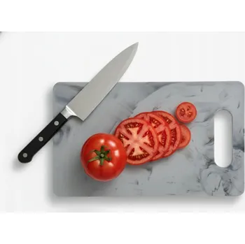 Kuchyňské prkénko VELKÉ Krájecí Prkénko 34,5 x 24,5 cm VZHLED MRAMORU Šedé PROTISKLUZOVÉ S ÚCHYTEM