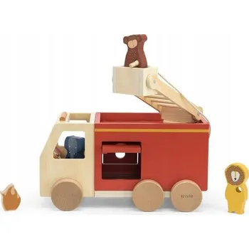 Dřevěná hračka Trixie Baby dřevěný hasičský vůz hasiči figurky zvířátek