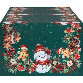 ubrus Vánoční běhoun na stůl 40x140 Zelený sváteční běhoun Sněhulák