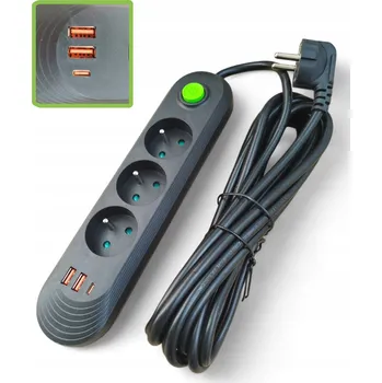 Napájecí kabel Prodlužovací Kabel POWERON zásuvková lišta 5 m 3 zásuvky 2xUSB