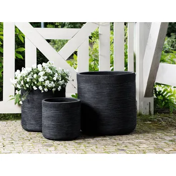 Zahrada Květináč na rostliny černý hlína skelné vlákno kulatý 42x42x41 cm Odolný vůči povětrnostním vlivům Beliani