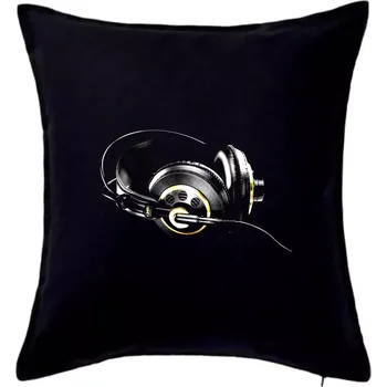 Polštář DJ sluchátka zlatá - Polštář 50x50 - 50x50 - Pouze potah ( Černá )