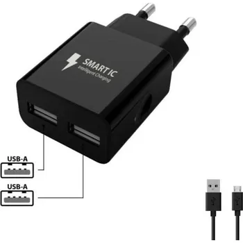 Pouzdro na mobilní telefon WG - Síťová nabíječka 2x USB-A 2,4A , Smart IC + kabel USB-A na Micro USB, black 4312