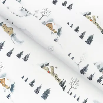 Goldea dekorační látka - Vánoční teflonová látka na ubrusy - Zimní krajina 160 cm bílá