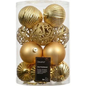 Vánoční dekorace Zlaté vánoční Vánoční Baňky na stromeček, kusů 16 kusů, 8 cm, nerozbitné