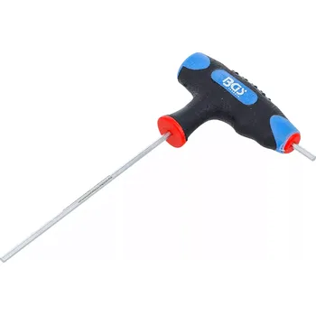 Klíč Zástrčný šestihranný klíč (inbus) 2,5 mm s T-rukojetí a boční čepelí. BGS 4010 (BGS104010-2) (Zástrčný šestihranný klíč 2,5 mm s T-rukojetí a boční čepelí usnadňuje manipulaci při utahování i povolování šroubů v těžko přístupných místech. Ergonomická ruko