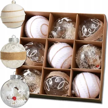 Vánoční dekorace Vánoční Baňky bílé zlaté, sada 9 ks vánočních koulí, 8 cm, nerozbitné