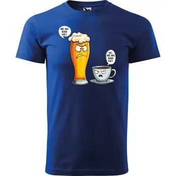 Sablio Tričko s potiskem Mě má rád víc - pivo vs. káva - modré 2XL