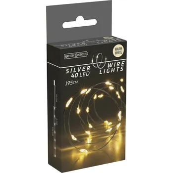Vánoční dekorace Světelný drát Silver lights 40 LED, teplá bílá, 195 cm, žlutá