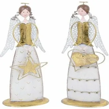 Vánoční dekorace Dekorace Anděl srdce/hvězda, zlatá, 9,5x29,5x7cm, balení obsahuje 2 kusy!|Ego Dekor