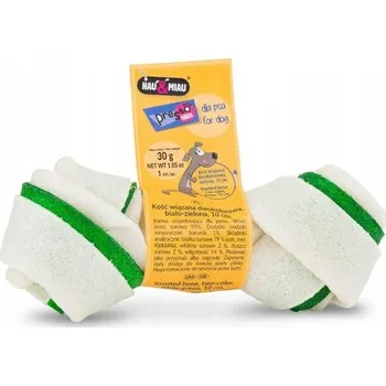 Pamlsek pro psa HAU MIAU Kost vázaná dvoubarevná, bílo-zelená 10 cm