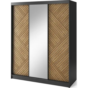 Šatní skříň Posuvná skříň se zrcadlem Marrphy III 180 - ELTAP Dub karamel-černá-zrcadlo 180x220 cm
