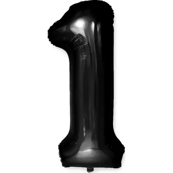 Balónek Fóliový balónek PartyPal číslice 1 černý, 101 cm (40 palců), metalický