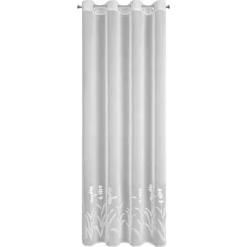 Záclona Hotová záclona 140x250 bílá s rostlinnou výšivkou, kroužky