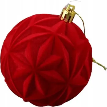Vánoční dekorace Sametová vánoční vánoční koule – Červená, bílá velurová s geometrickým vzorem