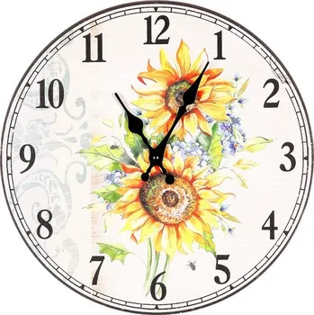 Hodiny Hodiny nástěnné - pr. 34 cm, MDF, motiv se slunečnicemi