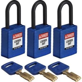 Visací zámek Ne Visací zámek, číslo modelu: LOTO-101 stejné klíčování, Nylon, Plast Vnitřní, venkovní 6.35mm třmen, Modrá