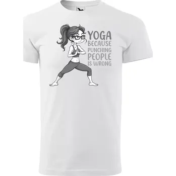 Pánské tričko Sablio Tričko s potiskem Yoga - because punching people is wrong - bílé S