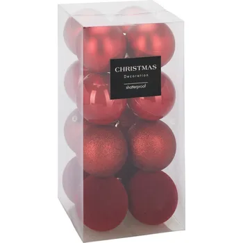 Vánoční ozdoba Sada 16 ks vánočních ozdob Festive Sparkles, červená, pr. 8 cm, plast