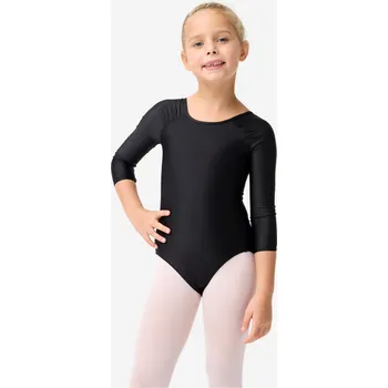 Body DOMYOS Dívčí baletní trikot s dlouhými 3/4 rukávy černý 12 LET ČERNÁ