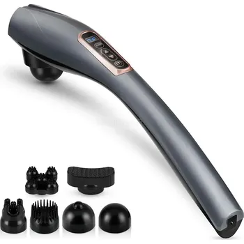 Masážní přístroj Interlook YT-1706-ŠEDÁ | Masážní přístroj s vyměnitelnými koncovkami | Vibrační masáž zad | Masážní pistole, která pomáhá v boji proti celulitidě