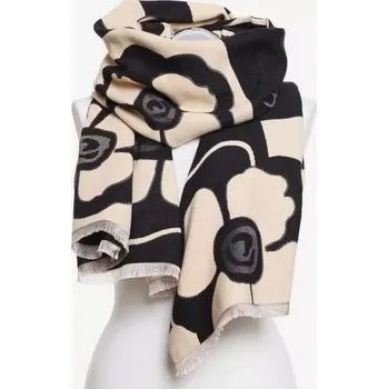 Šála Dámská šála Black Flowers - černá/natural