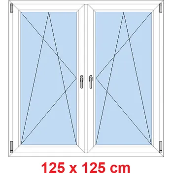 Okno Soft Dvoukřídlé plastové okno 125x125 cm, OS+OS, se sloupkem